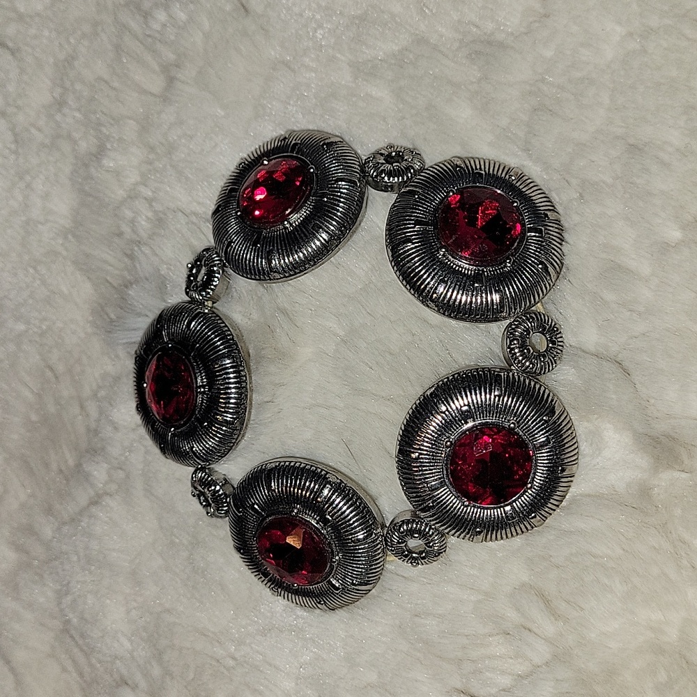 Silver tone and ruby bracelet